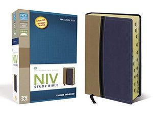 NIV Study Bible, Personal Size, Leathersoft, Tan/Blue, Red Letter, Thumb Indexed 