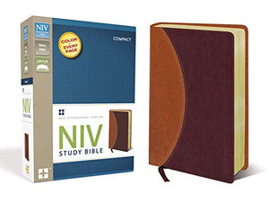 NIV Study Bible, Compact, Leathersoft, Tan/Burgundy, Red Letter 