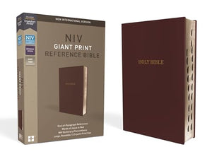 NIV, Reference Bible, Giant Print, Leather-Look, Burgundy, Red Letter, Thumb Indexed, Comfort Print 