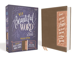 NIV, Beautiful Word Bible, Updated Edition, Peel/Stick Bible Tabs, Leathersoft, Brown/Pink, Red Letter, Comfort Print 