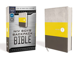 NIV, Boys' Backpack Bible, Compact, Leathersoft, Yellow/Gray, Red Letter, Comfort Print 