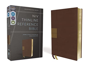 NIV, Thinline Reference Bible (Deep Study at a Portable Size), Leathersoft, Brown, Red Letter, Comfort Print 