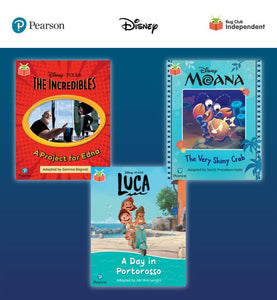 Pearson Bug Club Disney Year 1 Pack A, including decodable phonics readers for phase 5: Finding The Incredibles: A Project for Edna, Moana: The Very Shiny Crab, Luca: A Day in Portorosso 