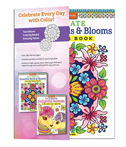 Animals/Flowers Coloring 2-Pack: Ultimate Birds & Blooms Coloring Book and Ultimate Delightful Animals Coloring Book (Design Originals) Adult Coloring Books Gift Bundle - Over 120 Designs 