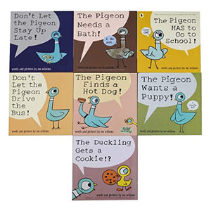 Don't Let the Pigeon Series 7 Books Collection Set by Mo Willems (Pigeon Drive the Bus, Stay Up Late, Ducking Gets a Cookie, Finds a Hot Dog, Needs a Bath, Wants a Puppy & Has to Go to School) 