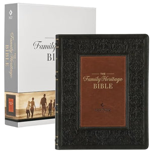 NLT Family Heritage Bible, Large Print Family Devotional Bible for Study, New Living Translation Holy Bible Faux Leather Flexible Cover, Additional Interactive Content, Dark Olive/Brown 