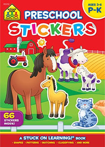 School Zone - Preschool Stickers Workbook - 16 Pages, Ages 3 to 6, Preschool, Kindergarten, Stickers, Numbers, Shapes, Letters, and More (School Zone Stuck on Learning® Book Series) 