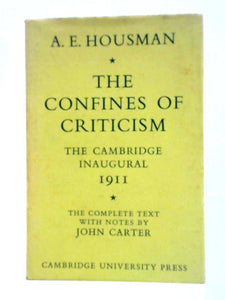 The Confines of Criticism: The Cambridge Inaugural 1911 