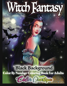 Witch Fantasy Color by Number Coloring Book for Adults - BLACK BACKGROUND 