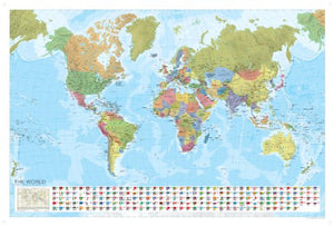 World Political Marco Polo Wall Map with Flags 